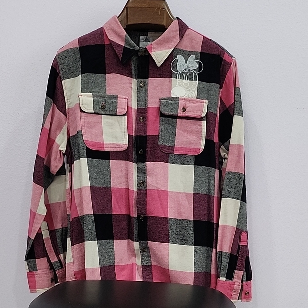 Disney Parks Minnie Mouse Pink Gingham Button Up Shirt